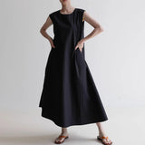 MQTIME  -  Summer New Women Dress 2025 Versatile Sleeveless Undershirt With Strappy Casual Solid Color O-neck Simple Women Dress
