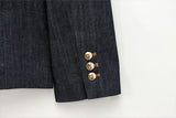  MQTIME  -  Women Denim Jacket Pants Sets Long Sleeve Blazer Coat Strapless Vests Straight Trousers Jeans Fashion High Street Outfit