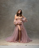  MQTIME  -  Dreamlike Pink Floral Maternity Dress Photoshoot Blush Tulle Blooms платье для беременных Maternity Dresses