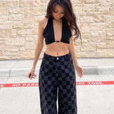 MQTIME  -  Plaid Punk Gothic Grunge Pants Hip Hop Wide Leg High Waist Women Trouser Black Loose Fashion Streetwear E Girl Pants Autumn