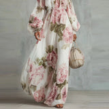 MQTIME  -  Temperament print spring fashion new dress elegant high street style one shoulder lantern sleeve cinched waist dress