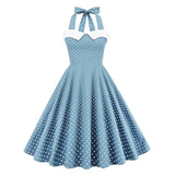 MQTIME  -  Women Red Polka Dot Party Halter Dress Vintage 50s Rockabilly Hepburn Elegant Strapless Swing Retro Short Midi Tunic Pinup Dress