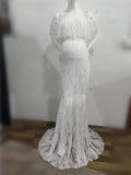  MQTIME  -  Ruffles Lace Maternity Dresses For Photo Shoot Shoulderless Fancy Pregnancy Dress Long Pregnant Women Maxi Gown Photography Prop
