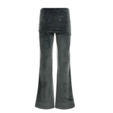 ﻿ MQTIME  -  Autumn Color Patchwork Lapel Waist Ruffles Slim Flare Pants Women Fashion Casual Streetwear Boot Cut Trousers All Matching