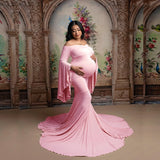 MQTIME  -  New Mercerized cotton Maternity Photography Props Long Dress Cute Pregnancy Dresses Elegence Pregnant Women Red For Photo Shoot