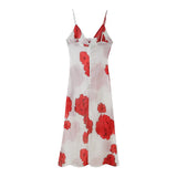 MQTIME  -  Sexy V Neck Stereoscopic Chest Floral Sling Dress Women Party Slim Polka Dots Bodycon Dress Sleeveless Summer Beach Long Dresses