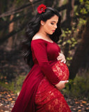 MQTIME  -  Chiffon Maternity Dress for Photography Pregnancy Photoshoot Dress Lace Baby Bump Shooting Dress for For Pregnant Women