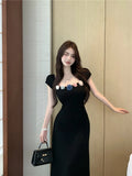 MQTIME  -  Women Mint Mambo Style Short Sleeved Dress Women's Summer Korean Chic Waist Slimming A line Long Dresses