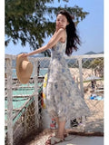MQTIME  -  Dresses Women Sleeveless Floral Printed Bandage Slash Neck French Style Summer Fashion Female Dress Holiday Casual