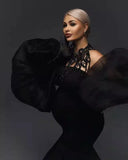 MQTIME  -  Black High Stretchy Long Mermaid Maternity Dress To Photoshoots Long Women Dresses Robe With Extra Puff Sleeves