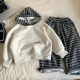  MQTIME  -  Boys Suit Spring and Summer New Childrens Wear Korean Style Boys and Girls Sports Hoodie Striped Pants Two-piece Set