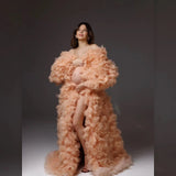 MQTIME  -  Boho Tulle Maternity Cape, Cloud-Style Feathered Overskirt, Flowing Wedding Dress Alternative, Elegant White Baby Bump Cover