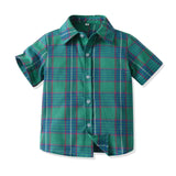MQTIME  -  Summer Formal Plaid Suit  Boys 2Pcs Short Sleeve Shirt & Suspender Shorts Set Kids Clothes Gentleman Christmas Outfit
