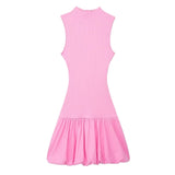  MQTIME  -  Women Elegant Solid Mini Dress Turtleneck Backless Sleeveless Slim Dresses Summer Woman Party Pink Ball Gown Dress