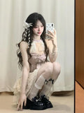 MQTIME  -  Korea Sweet Lace Two Piece Set Women Pink Bow Hollow Out Tops + Layered Ruffle Skirt Suit Elegant Princess Fairy Style Outfit