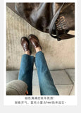  MQTIME  -  Single shoe autumn new style British retro small leather shoes for women, fashionable round toe soft leather loafers for women