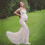 MQTIME  -  Sexy Lace Mermaid Dress Maternity Photography Props Pregnant Off Shoulders Baby Shower Shoot Clothes Pregnancy Maxi Gown