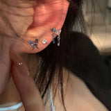 Mqtime Y2K 6Pcs/set Silver Color Rhinestone Butterfly Stud Earrings for Women Fashion Punk Heart Earring Sets Trendy Jewelry Gifts