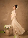 MQTIME  -  Women Photography Props Maternity White Elegant Pregant Split Top with Skirt Pregnancy Dresses Studio Photo Shoot Photo Clothes