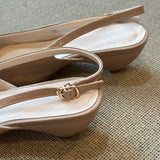 MQTIME  -  Concise Style Patent Leather Wedges Slingback Heels Women Round-Toe Adjustable Buckle Design Mary Jane Shoes Designer Dress Shoe