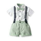 MQTIME  -  Kids Toddler Gentleman Party Dress Set Children Newborn Long-sleeved Cotton Shirt Bow Set Shirt Tops Suspender Pants with Tie