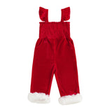MQTIME  -  Girls Christmas Plaid Ruffle Sleeve Square Neck Smocked Jumpsuit with Bow Detail and Full Length Pants