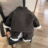  MQTIME  -  Children Plush Velvet Sets 2-8Y Boys Winter Warm Suits New Kids Padded Clothing Outfits Baby Girls Thickened Jackets+Pants 2Pcs
