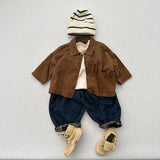  MQTIME  -  Autumn New Children Long Sleeve Coat Solid Boys Casual Cargo Jacket Fashion Girls Vintage Cardigan Cotton Kids Clothes