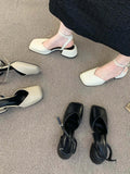 MQTIME  -  Summer Hollow Out Pure Color Sandals Woman Non Slip Casual Elegant Shoes Beach Korean Style Buckle Medium Heels Shoes Slim