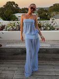 MQTIME  -  Puss Camis Maxi Dresses Women Mesh Patchwork Summer Sexy Chest Wrapping Sleeveless Beach Vacation Clubwear Long Bodycon