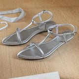 MQTIME  -  New Temperament Wedge Heel Pointed Personalized High Heels One-word Thin Strap Open-toe Buckle Sandals Women