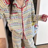 MQTIME  -   New Girl Spring Autumn Soft Thin Collared Embroidered Set Women Ladies Long-sleeve Top Long Pants Loungewear Woman Homewear Teen