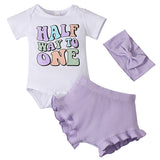 MQTIME  -  3Piece Summer Newborn Girls Clothes Fashion Cartoon Cute Letter Short Sleeve Cotton Bodysuit+Shorts+Hair Band Baby's Sets