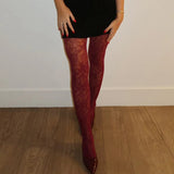 MQTIME  -  Women Y2K Floral Mesh Patterned Tights Coquette Lace See Through Pantyhose Stockings Sexy High Waist Sheer Leggings Stockings