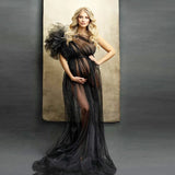 MQTIME  -  See Through Sexy Maternity Photoshoot Dresses One Shoulder Pregnant Women Photography Props Gowns Premama Evening Bathrobe Tulle