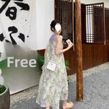 MQTIME  -  Summer New Women's Flowing Purple Floral Lace Halter Dress Midi Skirt Chiffon Dress Sleeveless Gown Mid-Length Knee-High