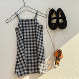 MQTIME  -  Spring and Summer Girls' Clothing Korean Kid's Sleeveless Camisole Dress Children's Classic Plaid Slings Dress Match with Top