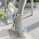 MQTIME  -  Lolita Cosplay High Heel Women Y2K Heels Blue Bow Women's Wedding Shoes Bridal Point Heel Dress Shoes Elegant Princess Shoes