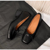 MQTIME  -  Fashion Square toe Bowknot Soft Leather Women Pumps Spring Summer Ballet Style Thick High heels Casual Chunky Loafer Shoes