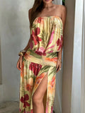 MQTIME  -  Wrinkle design slit summer fashion casual new dress beach vacation style backless strapless temperament dress