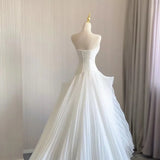 MQTIME  -  White Strapless Women Wedding Dresses Pleat Floor Length Bridal Gowns Formal  Bridal Dress