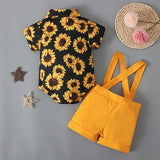 MQTIME  -  Summer Baby Clothes Set Boy Romper Bodysuit Sunflower Print Tops+Straps Pants 2Pcs Suit Kid Outfit Newborn Toddler Jumpsuit A597