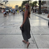 MQTIME  -  Polka Dot Halter Backless Long Dress Women Off Shoulder V-neck Scarf Sexy Sleeveless Dresses 2025 Summer Street Holiday Robe