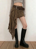 MQTIME  -  Y2k Irregular Design Hole Vintage Solid Low Waist Folds Knitted Women's Skirts