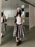  MQTIME  -  Korean Summer A-LINE Loose Contrast Color Striped Bandage High Waist Sweet Cool  Women's Skirts