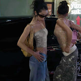 MQTIME  -  Sequin Decal Sleeveless Crop Women Tops Y2k With Exposed Navel Elastic Tight And Sexy Spicy Girl Outfit Fashion Party Club Dress