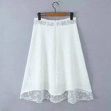 MQTIME  -  Vacation Mesh Lace Skirt Long Hollow Summer Tie Waist New Design White