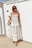 MQTIME  -  Boho Beach Dress Strapless Solid Color Cotton Maxi Dress Loose Fit Ruffled Candy Color Sundress Vacation Vestidos