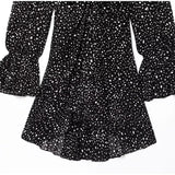 MQTIME  -  Casual Black Polka Dot Printed Mini Vestido Women Round Neck Long Sleeve Pleated A-line High Waist Dresses Lady Street Wear