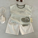  MQTIME  -  Boys' Suit Spring and Summer New Children's Wear Korean Boy Baby Fashion Cartoon Vest Shorts Two-piece Set Simple